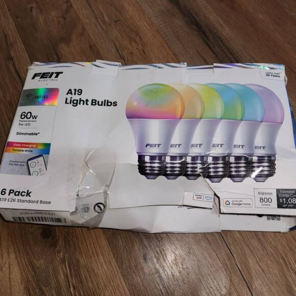 NEW 6 Pack A19 Smart LED Light Bulbs 60W Equivalent Dimmable RGBW Color Changing - Picture 2 of 9